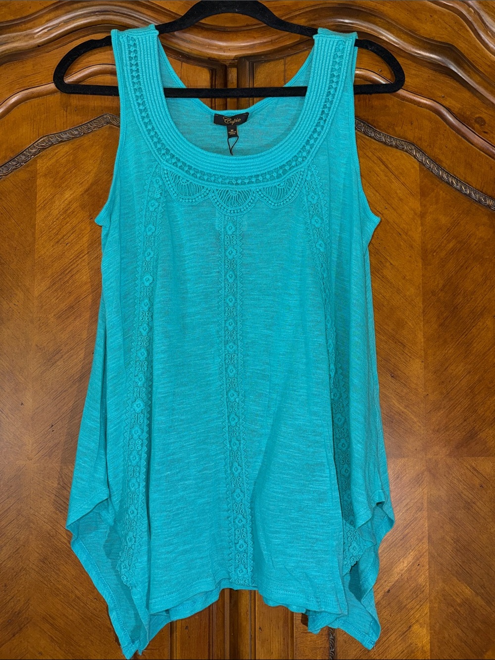 Cupio Turquoise Crochet-Trim Tank Top
